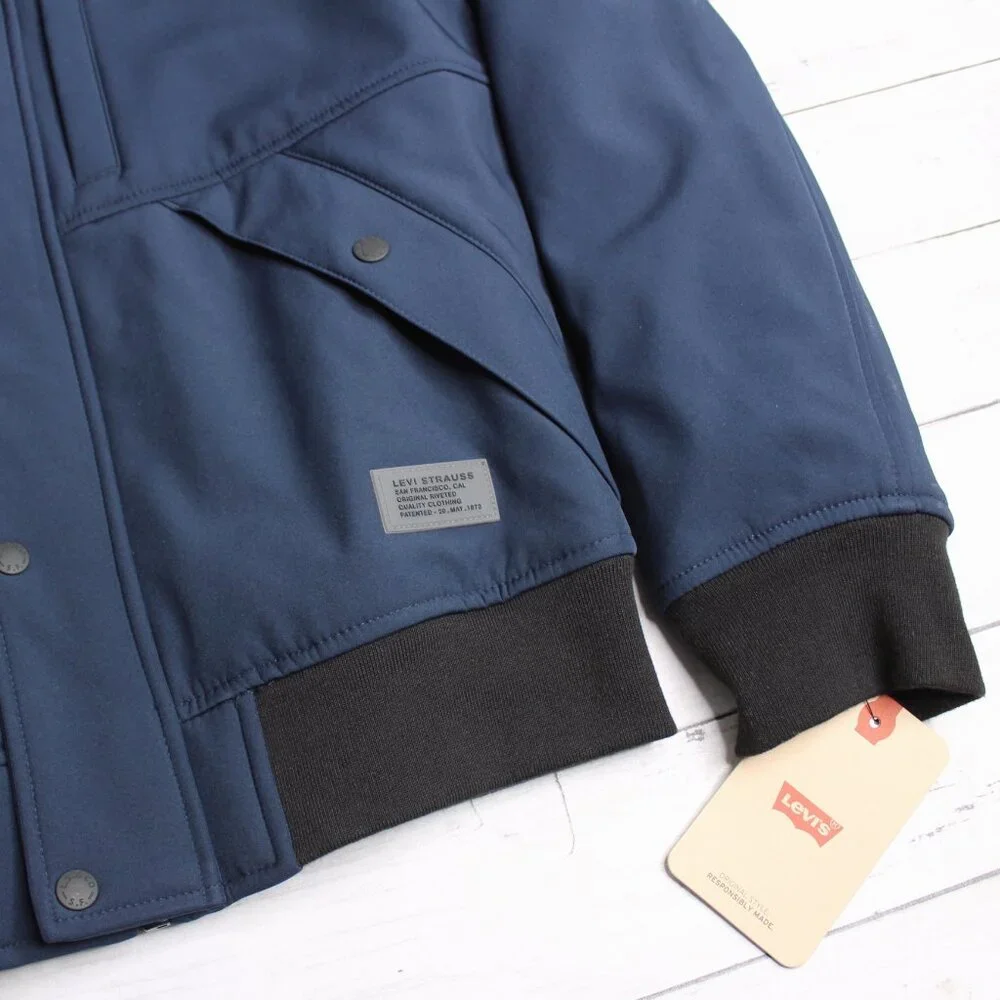 Levi Strauss Men's Winter Coat Size S Navy Blue Sherpa Lined Jacket